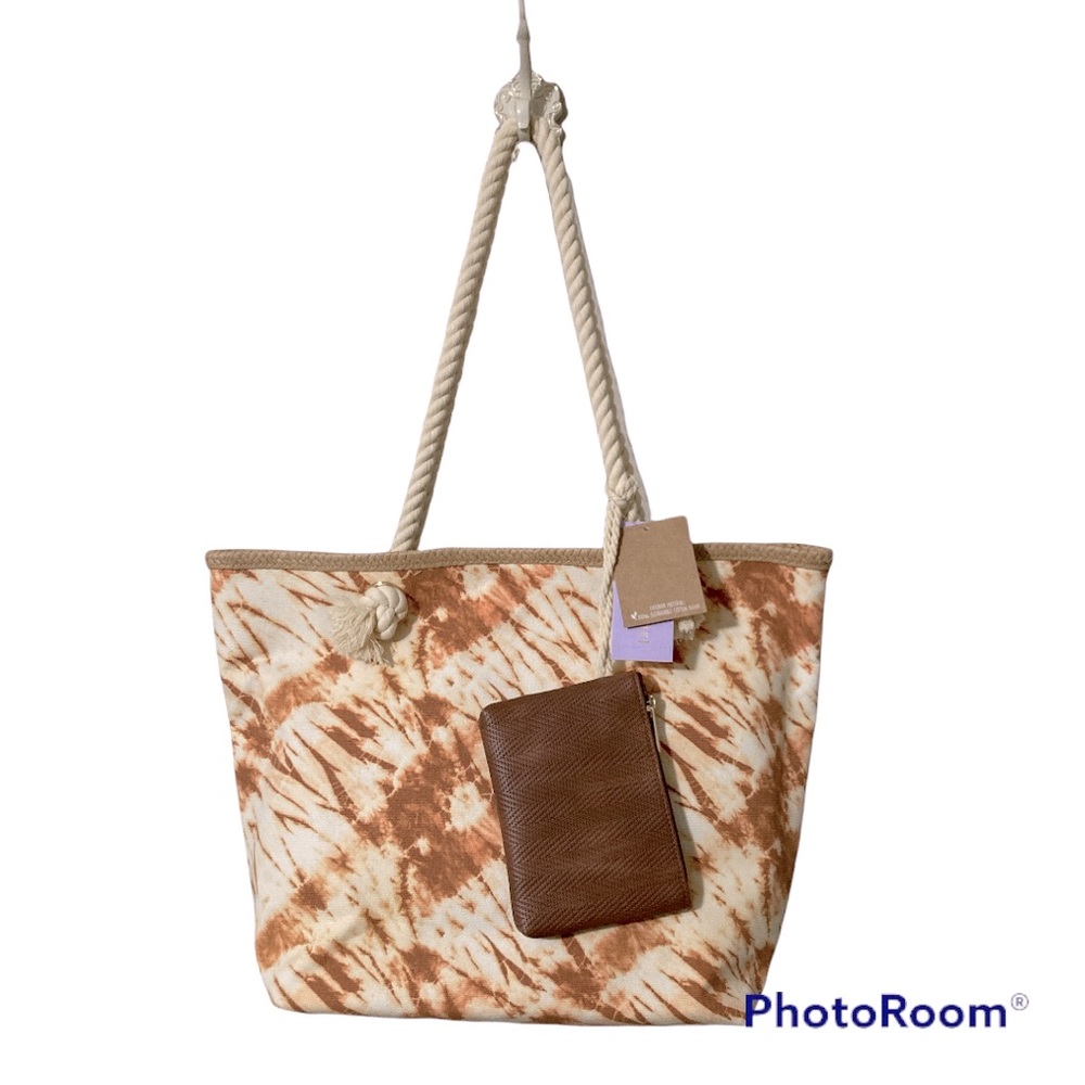 NWT Madden Girl Cotton Canvas Tote Bag with  extra pouch